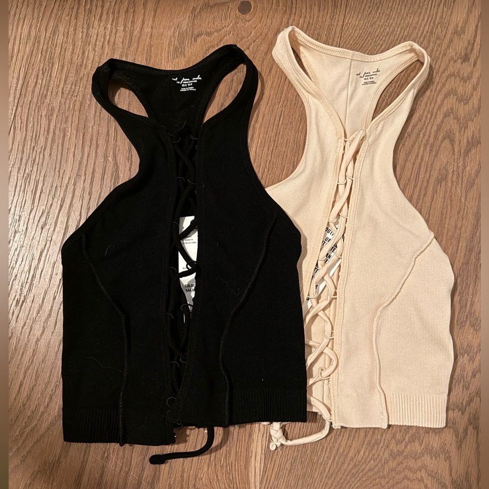 Urban Outfitters Lace-Up Tank Tops (2) – Black & Ivory – XS/S